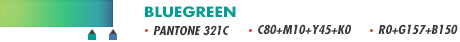 bluegreen(pantone 321c, c80+m10+y45+k0, r0+g157+b150)